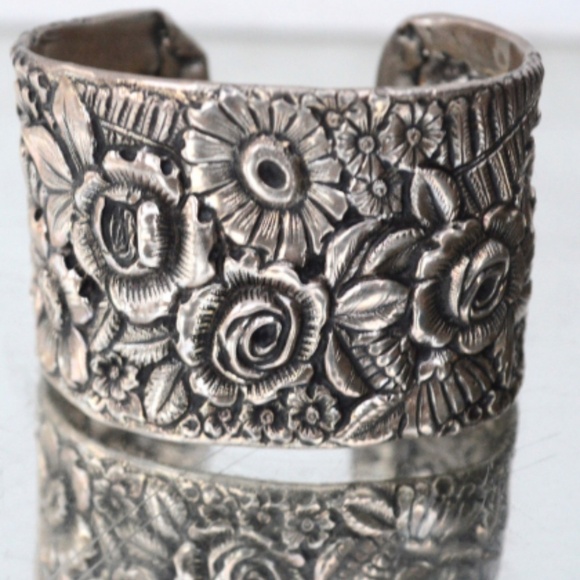 Rare Antique Tiffany Stamped Sterling Silver Cuff Bracelet Wide - Picture 3 of 12